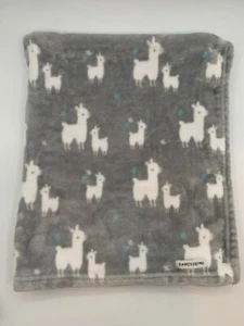 Blankets and Beyond Llama Baby Blanket Single Layer Gray Grey White Alpaca 27x32 - Picture 1 of 11