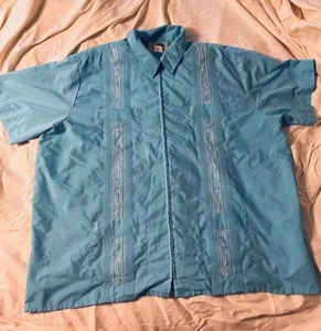 The Genuine Haband Guayabera Shirt Mens 2XL XXL Full Zip Embroidered Blue Camp - Picture 1 of 8