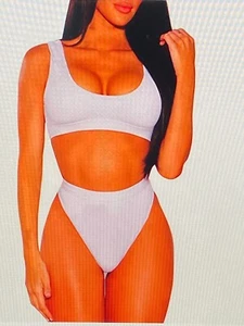 Pink Queen Women's Crop Top High Waisted Cheeky Bikini Set Two Piece White Large - Picture 1 of 4