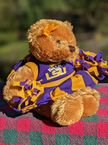 LSU Plush Vintage Cheerleader Sitting Bear 8" Cover