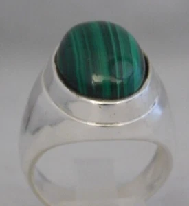 Natürlicher Malachit Edelstein 0,925 Sterlingsilber schwerer Herrenring.... Größe 10,25 - Bild 1 von 12