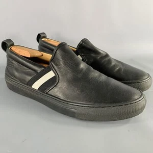 BALLY Talla 9.5 Mocasines De Cuero Negros Y Blancos A Rayas - Imagen 1 de 11