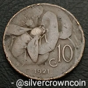 Italy 10 Centesimi 1921 R. KM#60. Ten Cents coin. Honey Bee. Bronze Dime. 10C. - Picture 1 of 7