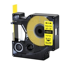 1PK Black on Yellow 18431 3/8" IND Vinyl Label Tape for Dymo Rhino 5200 4200 - Picture 1 of 10