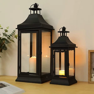 Set of 2 13''&19.5''Tall Outdoor Candle Lanterns Vintage Hanging Tower Lantern M - Picture 1 of 6