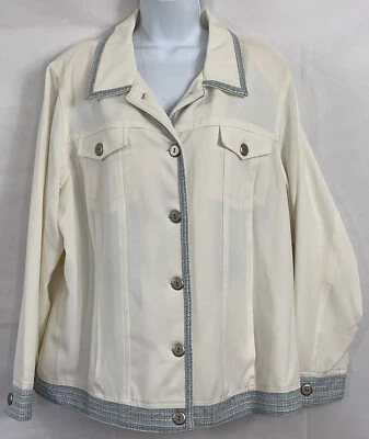 Новый с Ярлыками диалог плюс размер 22 Вт белый кнопка куртка синий Твид отделка эластичной длинным рукавом - Изображение 1 из 4