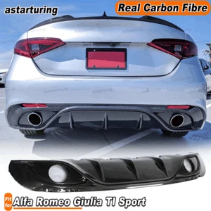 REAL CARBON Rear Bumper Diffuser Fit for Alfa Romeo Giulia TI Sport Sedan 15-20 - Picture 1 of 11