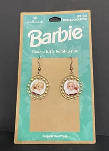 Christmas Barbie Earrings VTG BarbieCore Jewelry Gold Tone Dangle Holiday - Picture 1 of 2