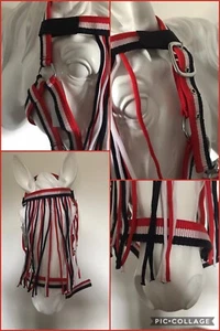 SALE Headcollar + Detachable Fly Fringe, Red White Blue, PONY, FREE UK Postage - Picture 1 of 5