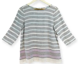 J.Jill Love Linen Shirt Women's Small 100% Linen Striped Pastel Gray Multicolor - Picture 1 of 11