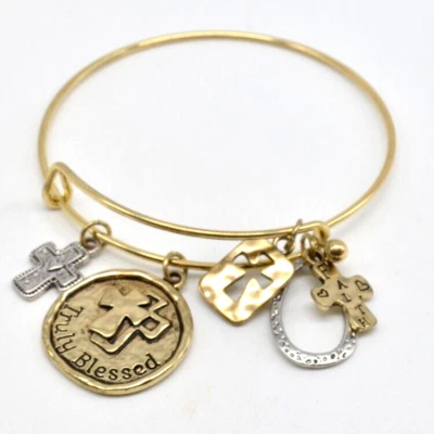 Brazalete de alambre ajustable verdaderamente bendecido tono dorado dijes joyería B124 Foto 1 de 4