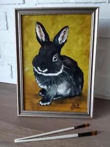 Coniglietto dipinto originale animale domestico arte incorniciato 12 per 9 co... - Foto 1 di 8
