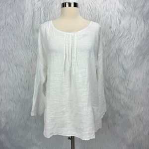 Valentina Naldi NWT White Linen Italy Lagenlook Pullover Top Women L Boho Beachy - Picture 1 of 15