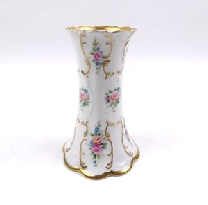 Lindner Prunkvase Residenz Gold Blumendekor Goldrand Handmalerei 60er H 15 cm - Bild 1 von 5