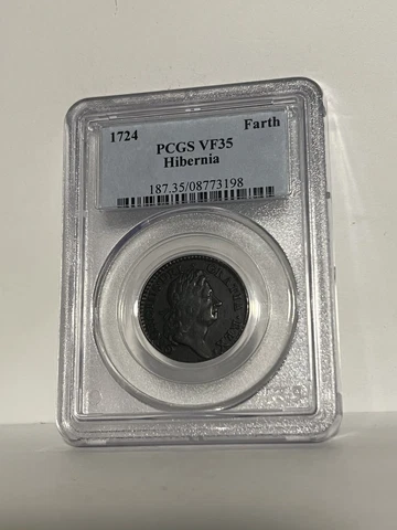 1724 Hibernia Farthing PCGS VF35 VF 35 Colonial Strong Strike Nice Planchet Cover