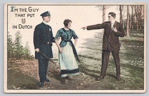 Cartolina retro diviso umorismo romantico sono il ragazzo che ti ha messo nel poliziotto olandese - Foto 1 di 2