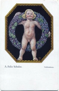 Schulze-Künstler-AK EROTIK kleiner Junge, nackt, /naked /nu "Veilchenkranz" 10er - Picture 1 of 1