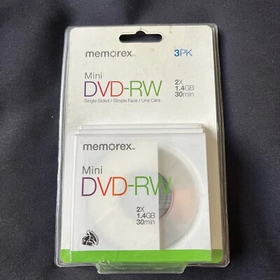 NEW Memorex Mini DVD-RW 1.4GB Jewel Cases 3 Total Pack Sealed - Image 1 of 4