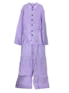 Sleeper Azure Two Piece Linen Pajama Set Button Top With Pants OS 2 L/XL Purple - Picture 1 of 14