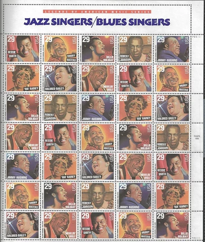 US 1994 - Scott# 2854-61 - Jazz and Blues Singers - Sheet of 35 Stamps - MNH Cover