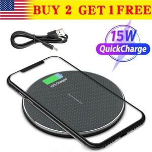15W Wireless Fast Charger Charging Pad Dock for Samsung iPhone Android Cellphone - Picture 1 of 12