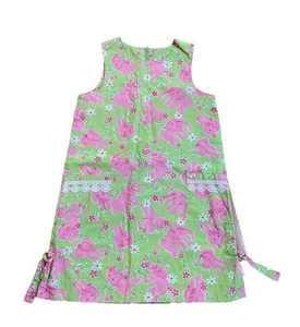Lilly Pulitzer Girls Shift Summer Dress Size 10 Pink Elephants Lined Excellent - Picture 1 of 10