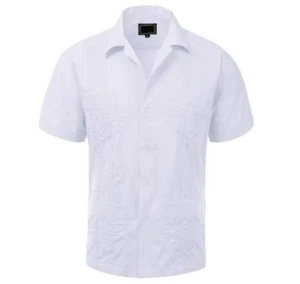 Boys Embroidered Guayabera Original Cuban Short sleeve dress shirt Wedding Party - Picture 1 of 47