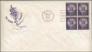 Scott 1035 X 4 FDC - 3 cent - 1954 - Liberty - Post Mark: Albany, NY - FDOI - Picture 1 of 2