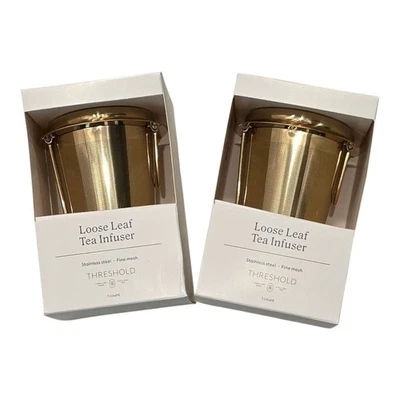 Nuevo 2 Umbrales Tono Dorado Hojas Sueltas Infusores de Té Acero Inoxidable Malla Fina Foto 1 de 2