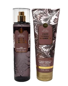 BATH & BODY WORKS 2p GIFT SET COZY VANILLA BOURBON FINE FRAGRANCE MIST CREAM NEW - Picture 1 of 4