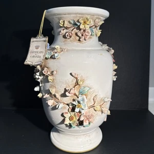 CAPODIMONTE VINTAGE PORCELAIN LARGE VASE PINK ROSE MADE IN ITALY - Picture 1 of 6
