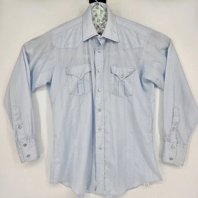 Vintage H Bar C Ranchwear Long Tail Shirt Mens Large Made in USA Western Blue  - Image 1 of 4