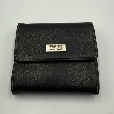 Cartera pasaporte negra Esprit Worldwide de colección triple soporte de identificación años 90 Y2K Foto 1 de 4