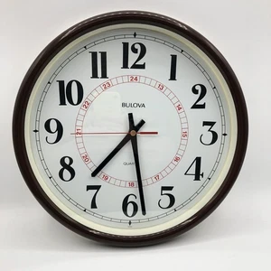 Vintage Bulova MCM Wanduhr rund braun weiß Dekor geprüft funktioniert C4568 - Bild 1 von 11