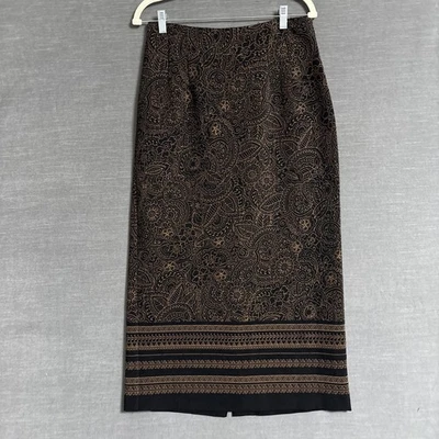 Briggs New York Skirt 10 Black Tan Floral Paisley Midi Pencil 90s Career Boho - Image 1 of 4