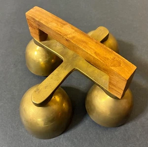 VINTAGE BRASS ALTER BELLS / HAND BELLS with Wooden Handle ~ SEE VIDEO!!! - Picture 1 of 3