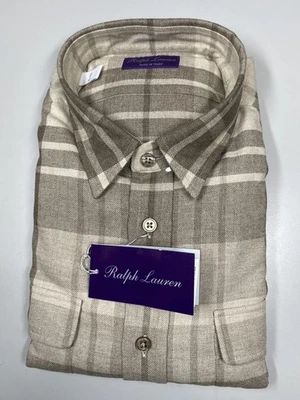 Camisa Ralph Lauren Etiqueta Púrpura Para Hombres Franela Marrón Talla XL Top Cachemira a Cuadros Foto 1 de 4