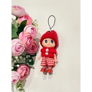 Cute mini doll keychain ornament hanging 3" Red Outfit Rhinestones - Photo 1 sur 5