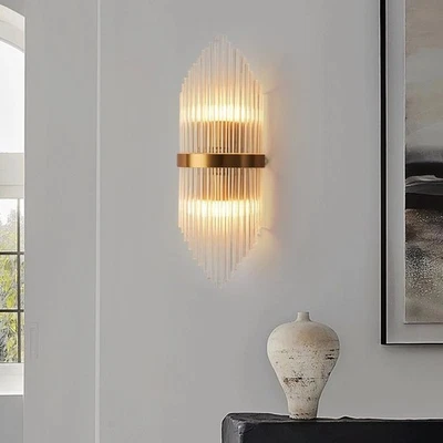 Striaged 2-Light Gold Vanity Wall Sconce – Modern Glass Bathroom Light - Image 1 of 4