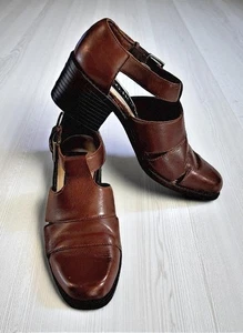 JG Hook Damenschuhe braun Leder Blockabsatz verstellbarer Schnallenverschluss Größe 6,5 - Bild 1 von 9
