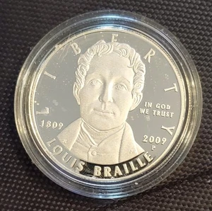 2009 Proof Silver Dollar Louis Braille Mirror Finish Uncirculated - Picture 1 of 2