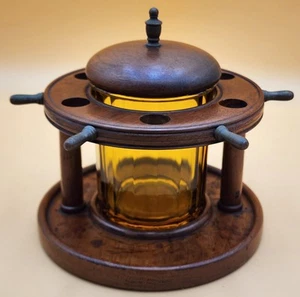 Porta 6 pipas de tabaco de madera con rueda de envío vintage con tarro de vidrio humidor AMBER - Imagen 1 de 24