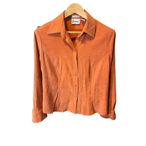 Joanna Orange Long Sleeve Microfiber Collared Snap Button Down Top SZ MP - Picture 1 of 8