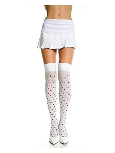 White Opaque Card Print Thigh Hi O/S 8 10 12 Music Legs - Picture 1 of 1