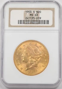 1903-S Gold NGC MS63 $20 Liberty Head Double eagle "Tough Date" NG2150 combine s - Picture 1 of 2