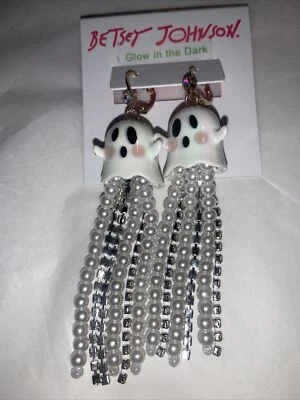 Betsey Johnson Glow In The Dark Halloween Ghost Earrings Dangle NWT $48 - Image 1 of 4