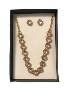 K&M Accessories Necklace and Earrings Box Set PInk Rhinestones - Picture 1 of 5