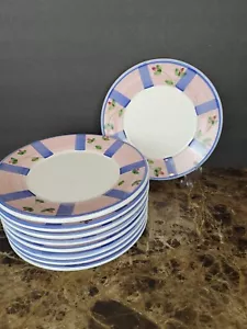 9er Set Caleca CAA62 Salatteller Floral Rosa Blau Italien Handbemalt 9 3/4" - Bild 1 von 9