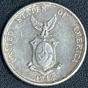 1944 D PHILIPPINEN (USA Admin) Silber 20 Centavos Münze, (Denver Mint). - Bild 1 von 3