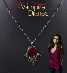 “The Vampire Diaries” Ruby Enamel, Flying Bat, Pagan, Gothic, Pendant & Chain - Picture 1 of 9